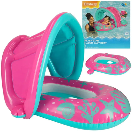 BESTWAY 34091 Baba úszó kör felfújható csónak üléssel és baldachinnal rózsaszín 1-2 éves korig 18kg