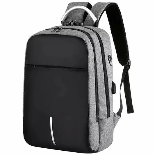 Szürke-fekete, vízálló, kódzáras laptop hátizsák USB-A porttal, 15,6″
