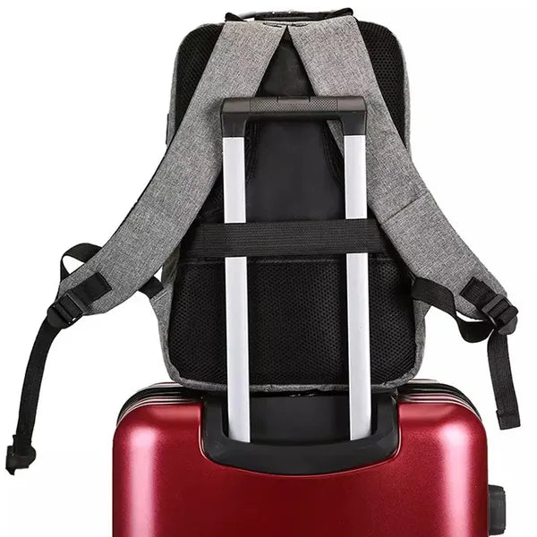 Szürke-fekete, vízálló, kódzáras laptop hátizsák USB-A porttal, 15,6″