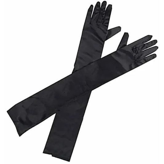 Fekete hosszú szatén retro estélyi kesztyű, 52 cm, univerzális