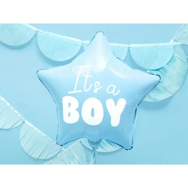 Fiús baby shower fólia csillag lufi „It's a boy”, világoskék, 48 cm