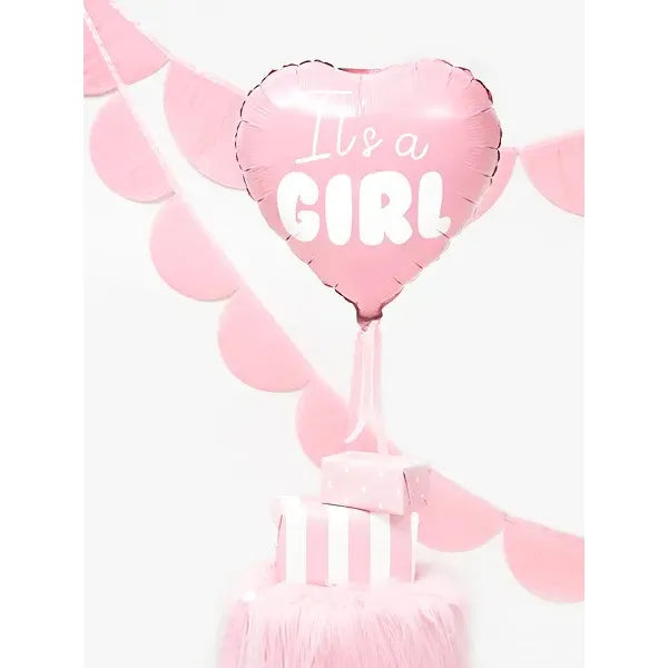 Szív alakú fólia lufi „It's a girl”, rózsaszín, 45 cm