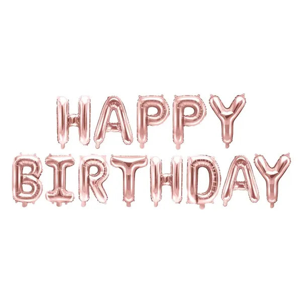 Happy Birthday rózsaarany fólia léggömb dekoráció, 340×35 cm