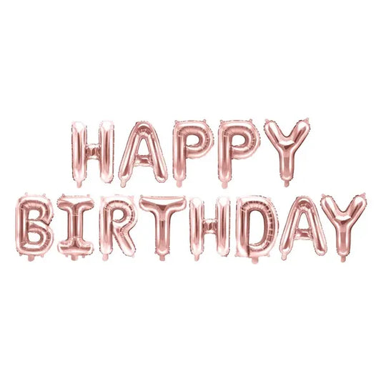 Happy Birthday rózsaarany fólia léggömb dekoráció, 340×35 cm