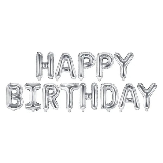 Happy Birthday ezüst metál fólia lufifüzér 340×35 cm szülinapi dekor