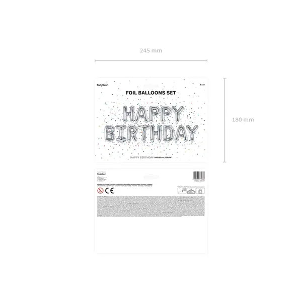 Happy Birthday ezüst metál fólia lufifüzér 340×35 cm szülinapi dekor