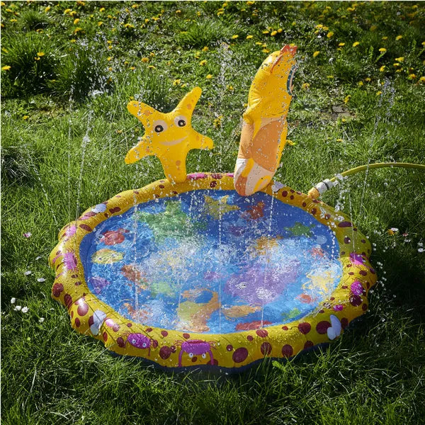 Gyermek kerti vizes szórómatrac szökőkúttal, 98 cm, sárga tengeri motívum