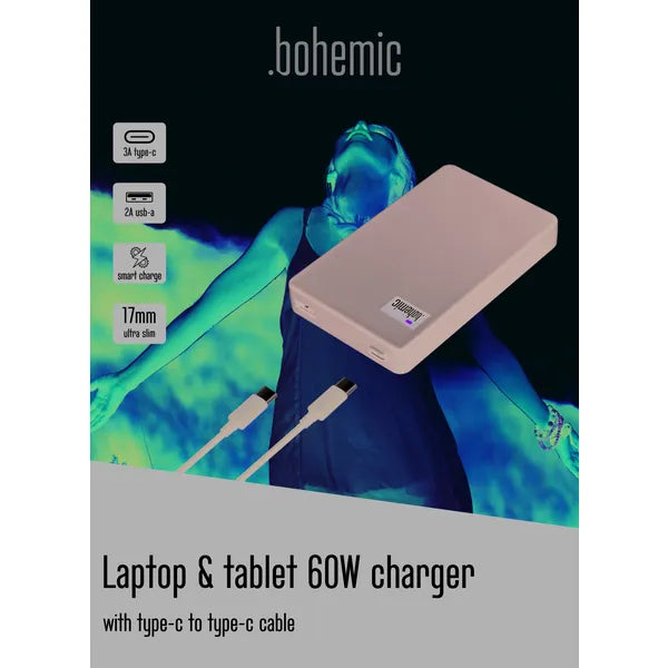 Ultra-vékony 60 W USB-C/USB-A laptop és tablet töltő, fekete