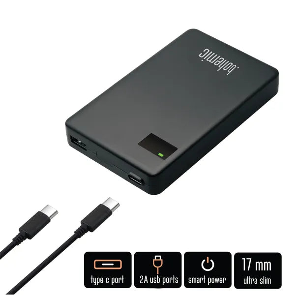 Ultra-vékony 60 W USB-C/USB-A laptop és tablet töltő, fekete