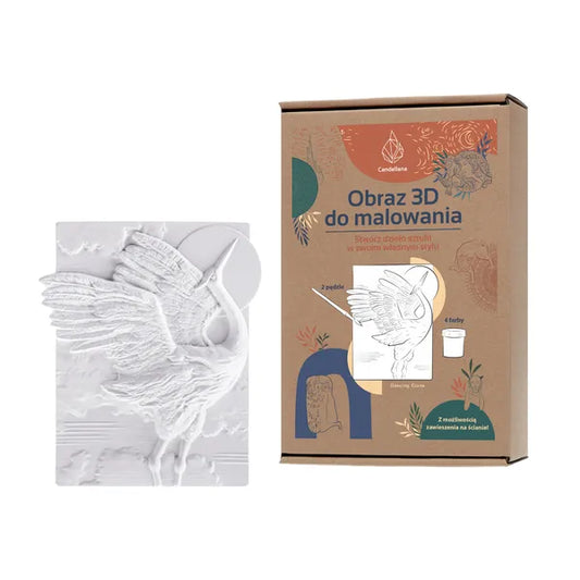3D gipsz színező kép darumadárral, festékekkel és ecsetekkel