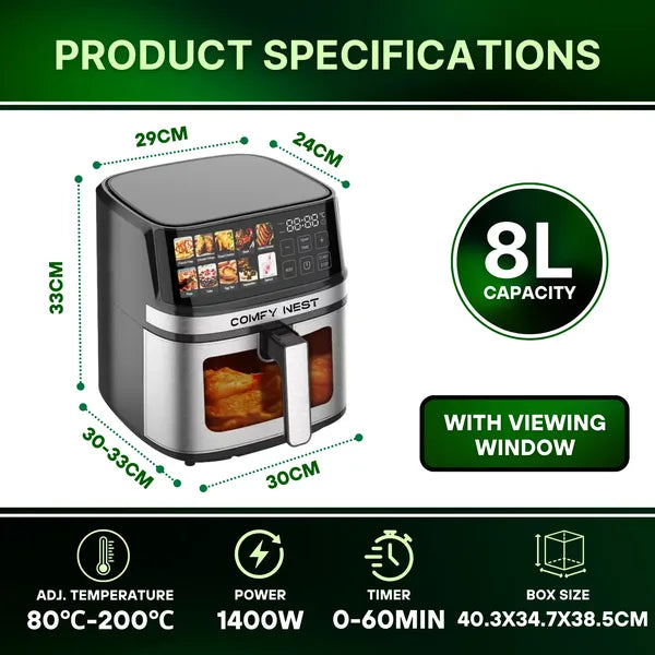 CN-06160 digitális forrólevegős sütő, 8 l, 1700 W, betekintő ablakkal