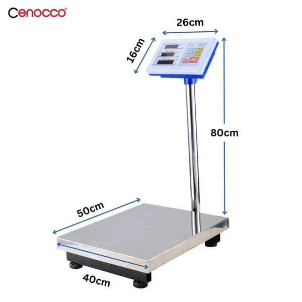 Digitális rozsdamentes acél platformmérleg 300 kg-ig, akkumulátoros