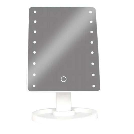 LED sminktükör 22x16 cm, 360° forgatható, érintőkapcsolós, tárolótálcás
