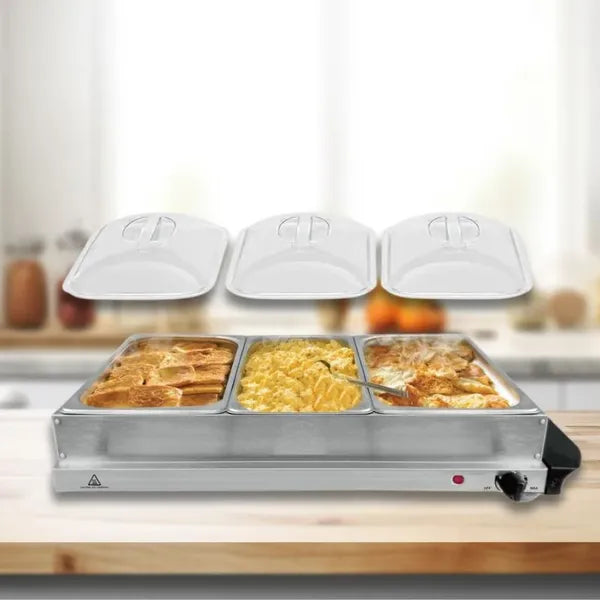 Cheffinger 3,5 l 2-az-1-ben büfé melegentartó és főzőlap 3×2,5 l tálcával
