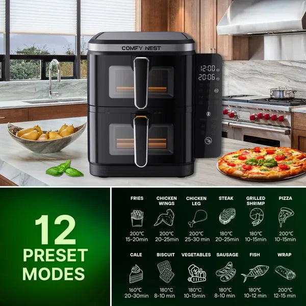 Comfy Nest 11 l dupla kosaras forrólevegős sütő ablakos, 2800 W
