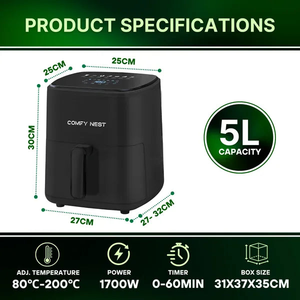 Comfy Nest CN-06191 digitális forrólevegős sütő 5 l 1400 W LED panel