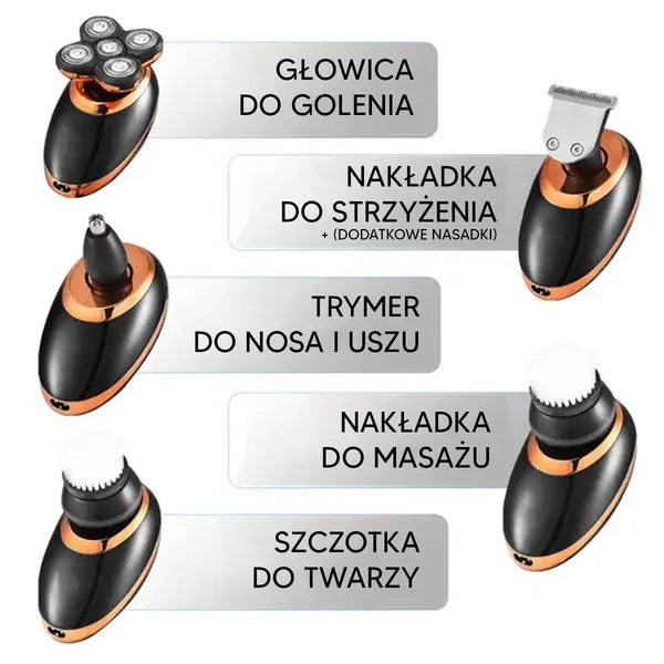 5 az 1-ben elektromos fejborotva haj- és szakállvágóval, LCD, 90 perc, USB