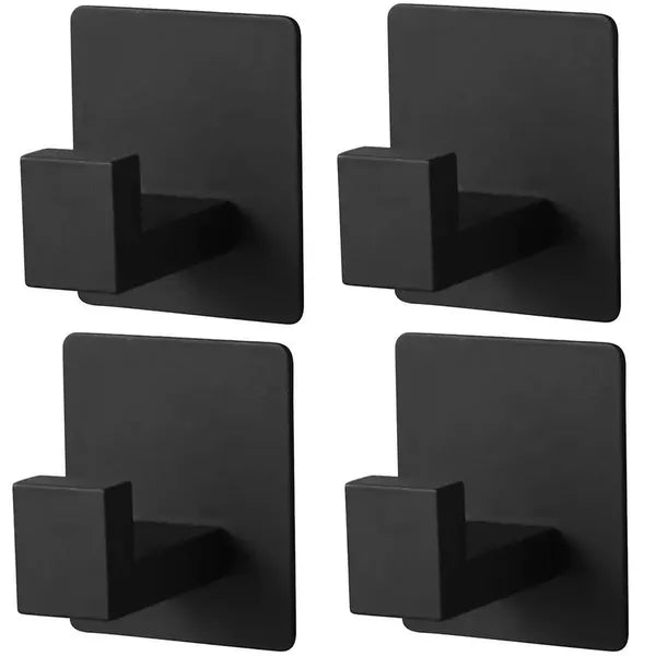 4 db fekete öntapadós rozsdamentes acél fürdőszobai fali akasztó, 4,5×4,5 cm