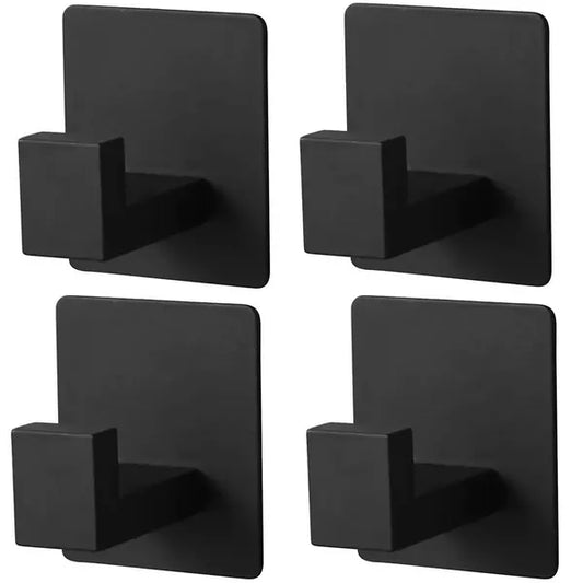 4 db fekete öntapadós rozsdamentes acél fürdőszobai fali akasztó, 4,5×4,5 cm