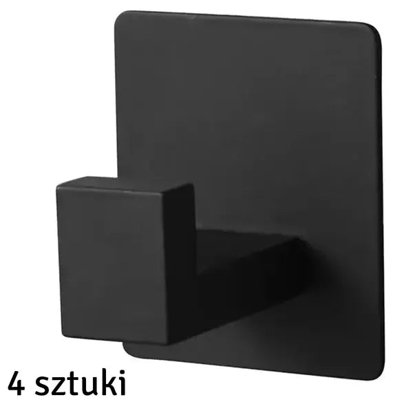 4 db fekete öntapadós rozsdamentes acél fürdőszobai fali akasztó, 4,5×4,5 cm