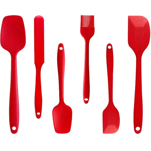 6 részes szilikon konyhai eszközkészlet, piros, hőálló (20–27 cm)