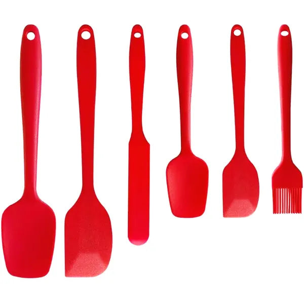 6 részes szilikon konyhai eszközkészlet, piros, hőálló (20–27 cm)