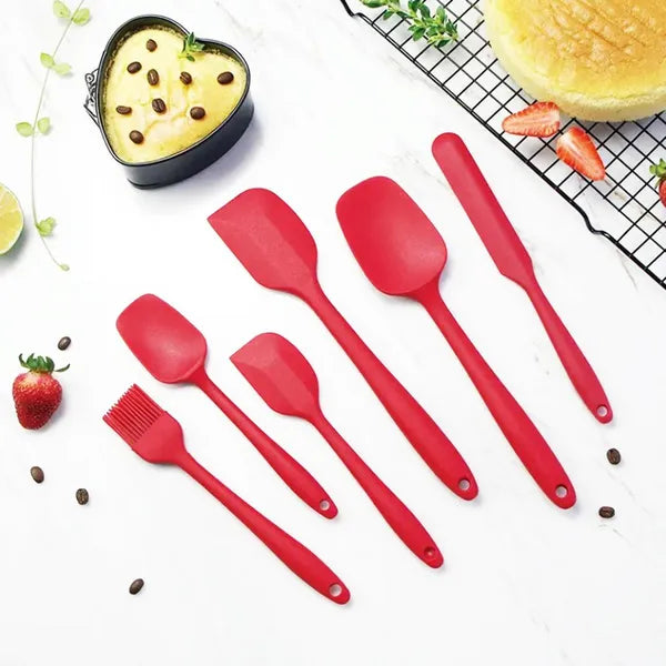 6 részes szilikon konyhai eszközkészlet, piros, hőálló (20–27 cm)