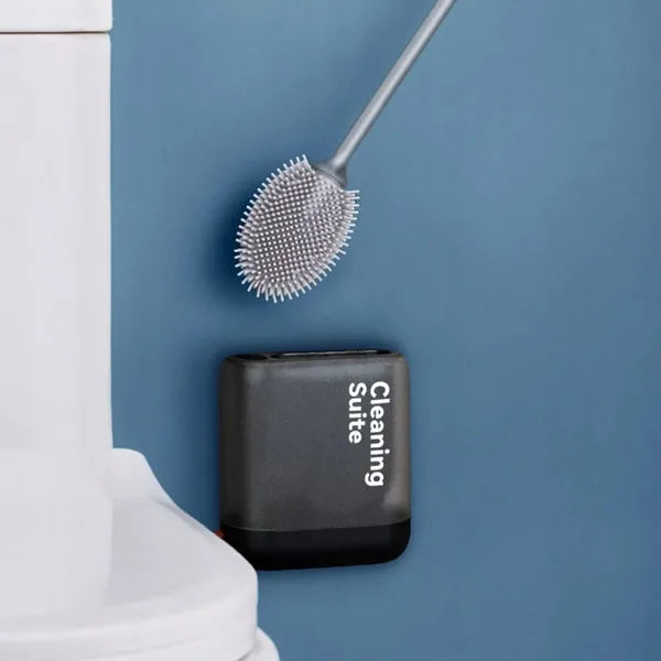 Szilikon WC kefe szett 2 darabos, fali tartóval, fekete