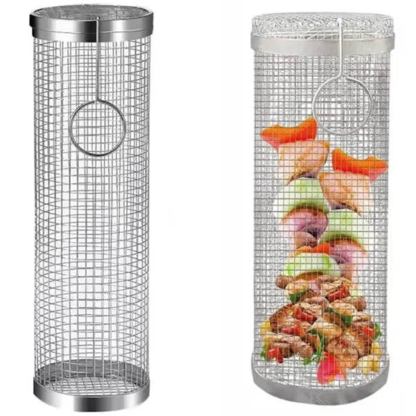 Zárható rozsdamentes acél grillkosár, 30 cm, zöldséghez és halhoz