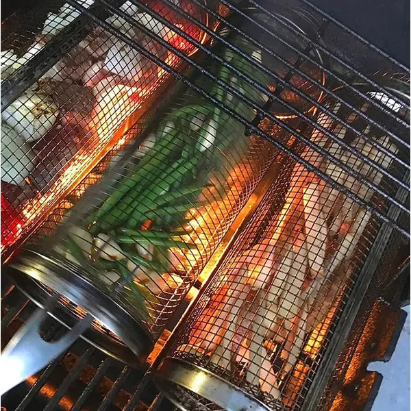 Zárható rozsdamentes acél grillkosár, 30 cm, zöldséghez és halhoz