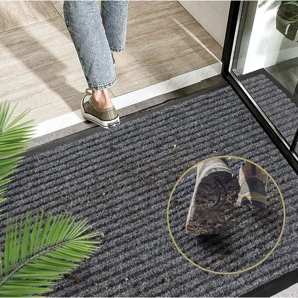 Bejárati ajtó előtti kültéri lábtörlő, 90×150 cm, fekete, csúszásgátló PVC alj