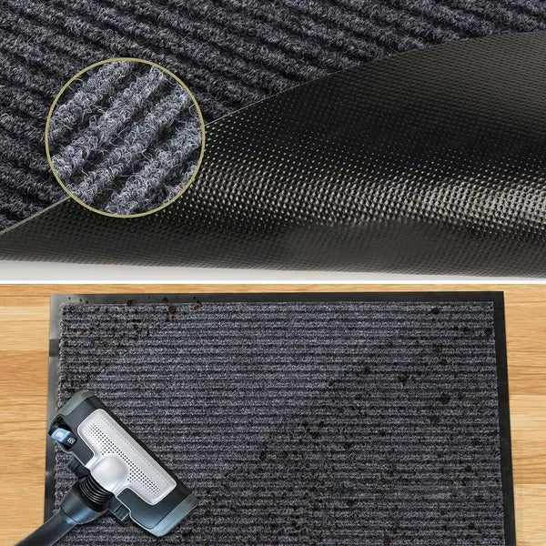 Bejárati ajtó előtti kültéri lábtörlő, 90×150 cm, fekete, csúszásgátló PVC alj