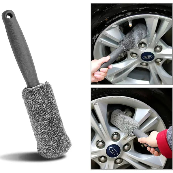 9 részes autóápoló készlet, szürke – nylon kefe, szivacs, kesztyű, kendők