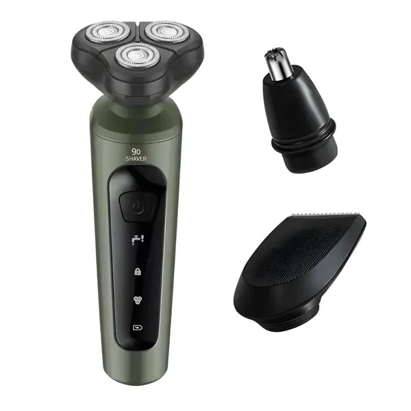 Akkumulátoros haj- és szakállvágó, USB‑C, 60 perc, 3 az 1-ben, fekete‑zöld