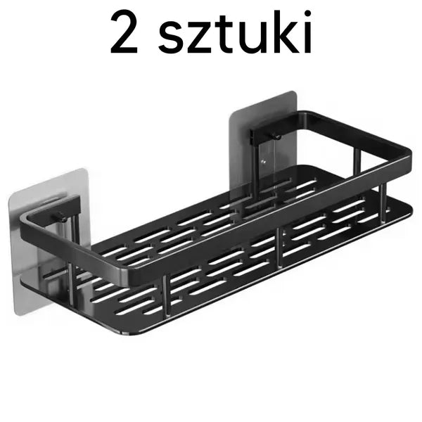2 db alumínium zuhanypolc, fekete, öntapadós vagy csavaros, 30×13×5 cm