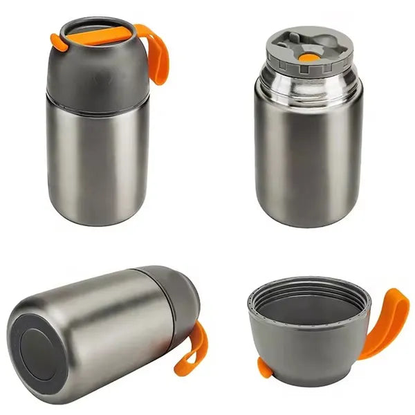 Rozsdamentes acél ételtermosz 650 ml összecsukható kanállal, szürke