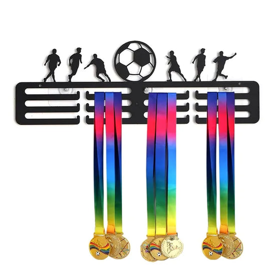Fali acél éremtartó futball motívummal, 40×14 cm, fekete
