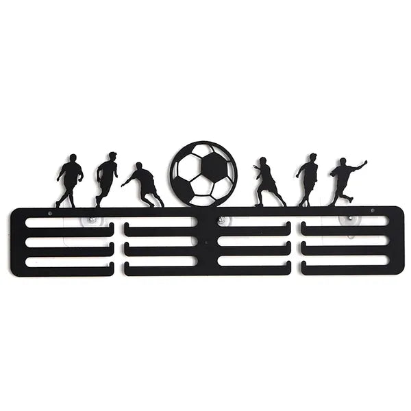 Fali acél éremtartó futball motívummal, 40×14 cm, fekete