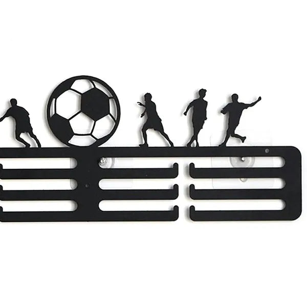 Fali acél éremtartó futball motívummal, 40×14 cm, fekete