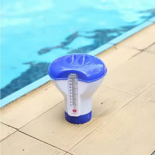 Medencei úszó klóradagoló hőmérővel, ABS, 20 g tablettához, 12 cm