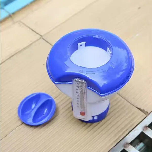 Medencei úszó klóradagoló hőmérővel, ABS, 20 g tablettához, 12 cm