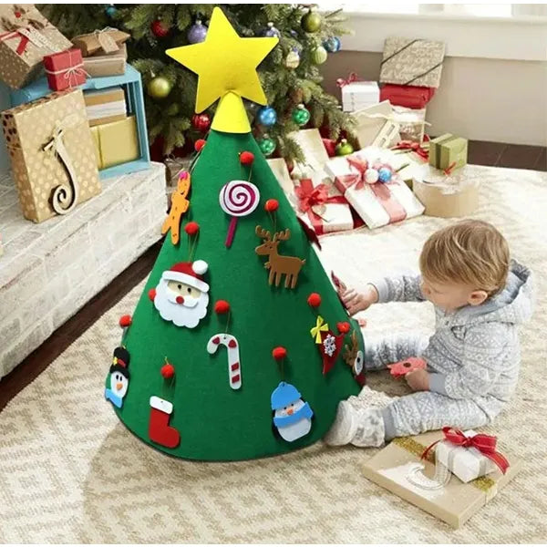 3D filc karácsonyfa levehető díszekkel, 70 cm, gyerek DIY