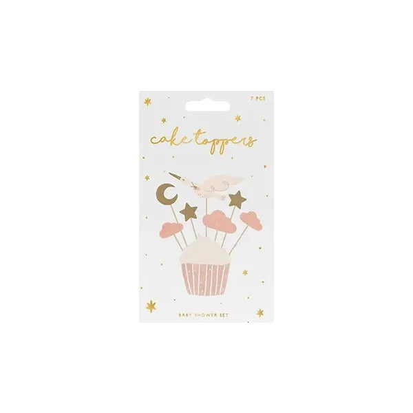 Gólya mintás muffin beszúró dekoráció, 11–12 cm, 7 db