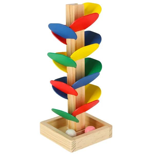 Montessori fa golyópálya tanulófa, 21 cm, színes levelekkel