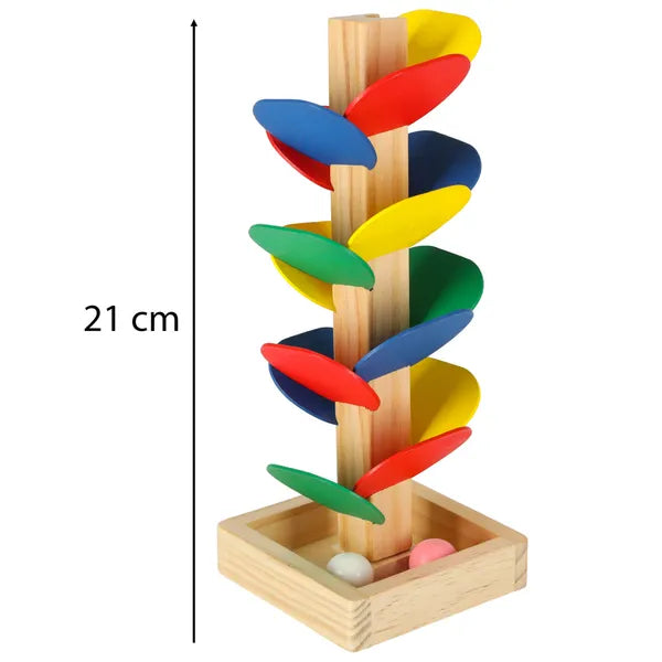 Montessori fa golyópálya tanulófa, 21 cm, színes levelekkel