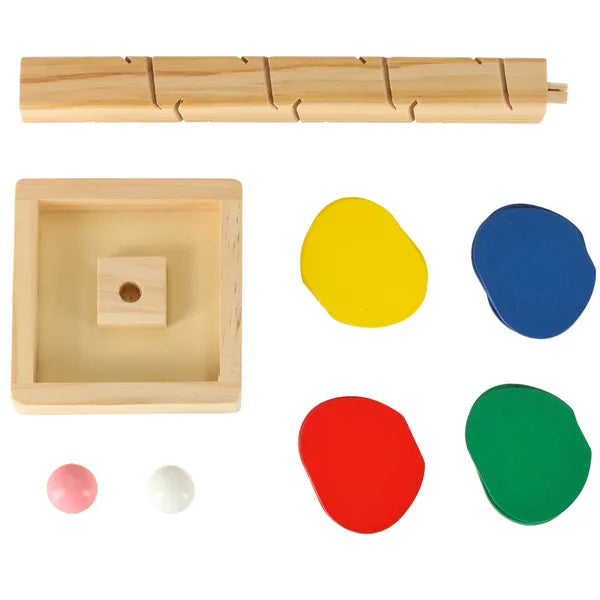 Montessori fa golyópálya tanulófa, 21 cm, színes levelekkel