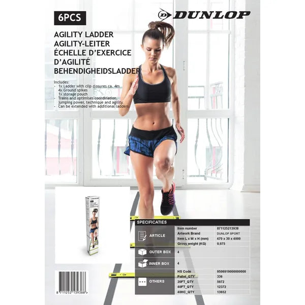 Dunlop Sport 4 m agility létra rögzítő tüskékkel, hordtáskával