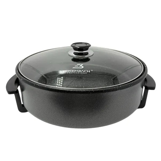 Elektromos pizzasütő serpenyő 36 cm, 1500 W, tapadásmentes, üvegfedő
