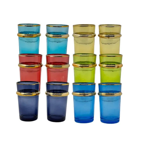 12 részes színes török teás pohárkészlet arany szegéllyel, 160 ml
