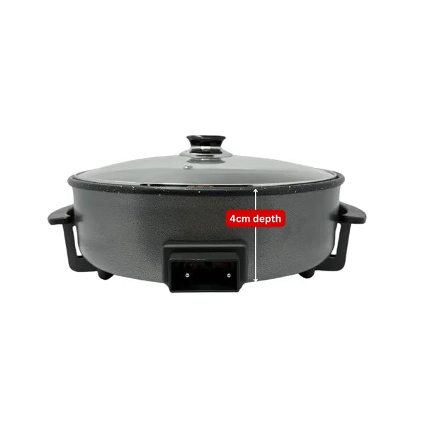 Elektromos pizza sütőedény, 32 cm, 1500W, tapadásmentes, üvegfedő